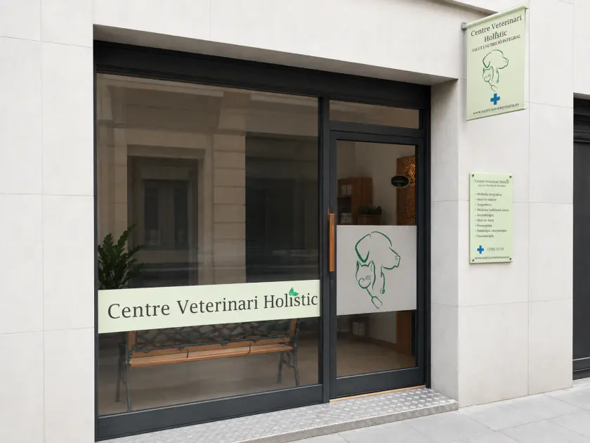 Fachada y entrada del Centre Veterinari Holístic en Barcelona